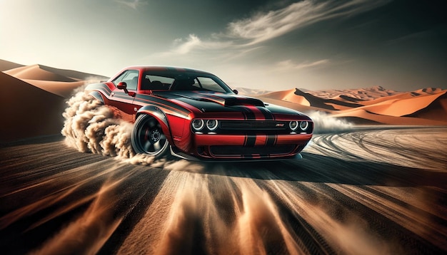 Photo une voiture d'aventure à la dérive dans les dunes de sable en action