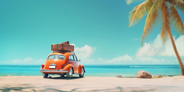 Voiture avec bagages prêt pour les vacances d'été