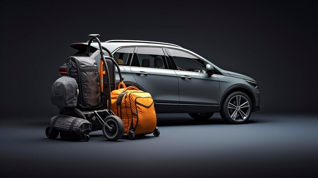 Photo une voiture avec beaucoup de bagages et un sac à l'arrière