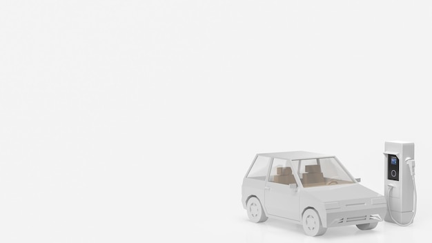 La voiture blanche et la station électrique pour le concept de voiture électrique 3D