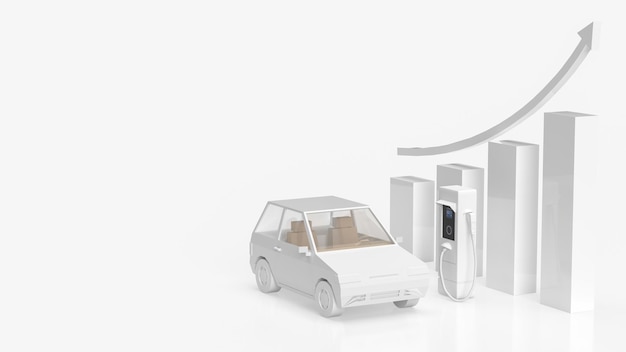 La voiture blanche et la station électrique pour le concept de voiture électrique 3D