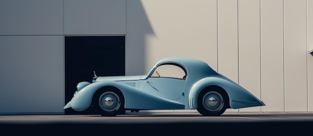 Une voiture bleue garée devant un bâtiment image ai générative