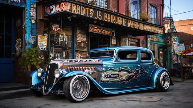 Photo une voiture bleue avec le mot rock sur le devant