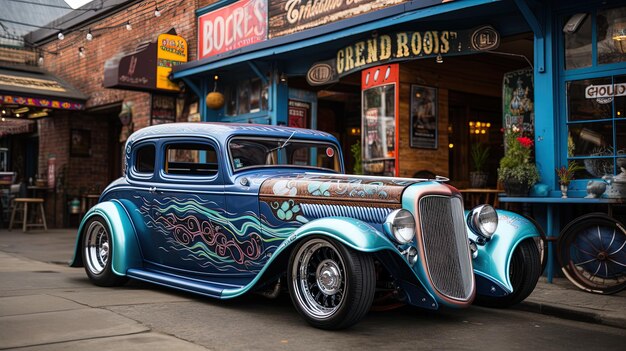 Photo une voiture bleue avec une voiture bleue qui dit bistroon il