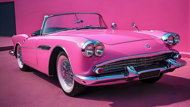 Voiture cabriolet rose sur fond rose