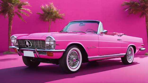 Voiture cabriolet rose sur fond rose