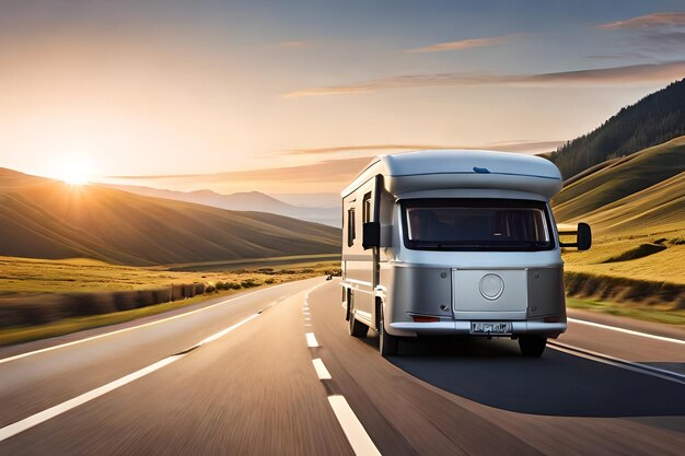 Voiture et caravane sur la route