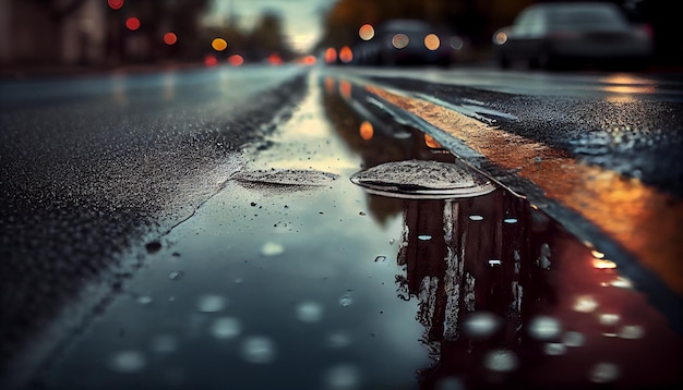 Voiture de chute de nuit humide de pluie dans l'IA générative à l'extérieur sombre