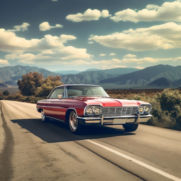 Une voiture classique sur l'autoroute