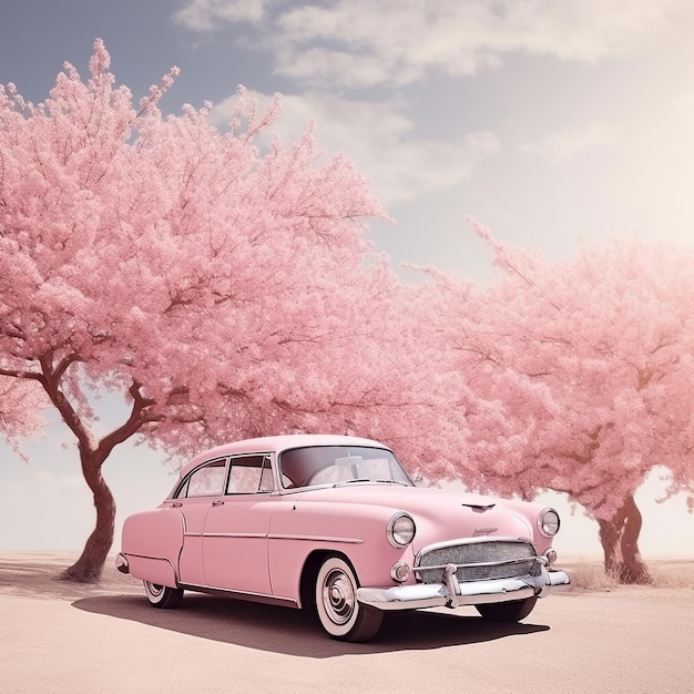 voiture classique rose