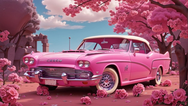 Voiture classique de style barbie rose