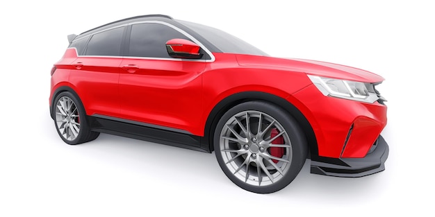 Voiture compacte de sport rouge SUV 3d render illustrration