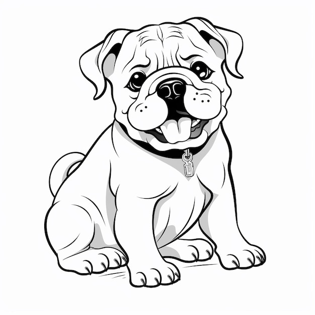 Voiture de contour de bulldog Ange mignon livre à colorier Kawaii dessin en ligne