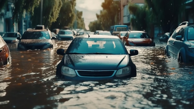 La voiture coule dans la ville Generative AI