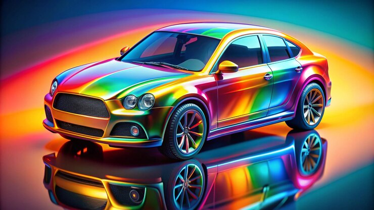 Photo une voiture de couleur arc-en-ciel avec l'arc-en-cœur à l'avant