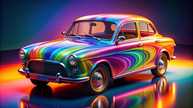 Photo une voiture de couleur arc-en-ciel est peinte avec des couleurs arc- en-ciel