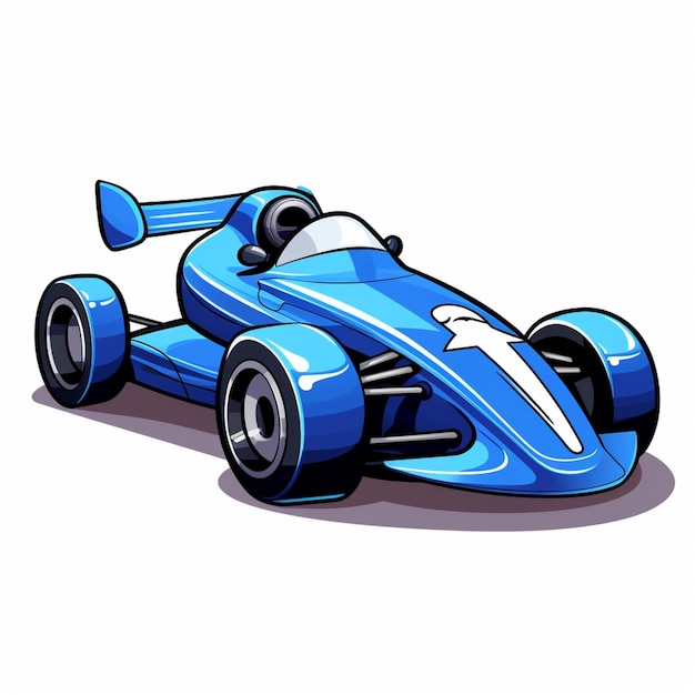 voiture de course bleue de dessin animé avec une bande blanche et des roues noires