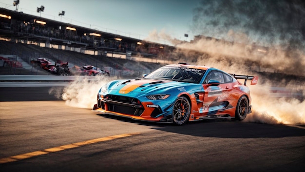 La voiture de course Fiery Drift en mouvement