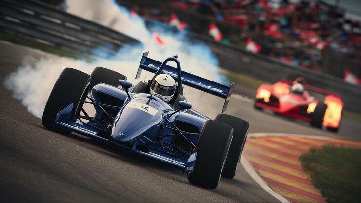 Photo une voiture de course avec une voiture de course sur la piste