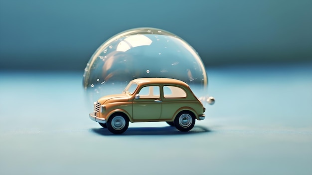 une voiture dans le globe de verre pour le concept de protection d'assurance