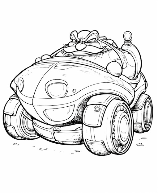 Une voiture de dessin animé avec une grosse tête et un gros nez.