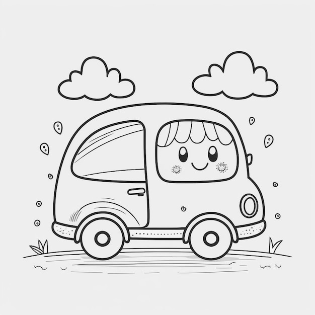 Une voiture de dessin animé avec une petite fille devant elle générative ai