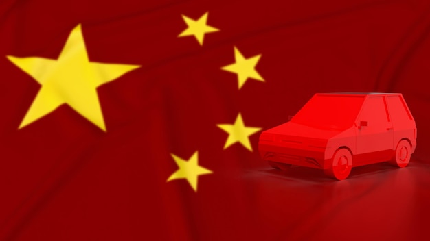 La voiture sur le drapeau chinois pour le concept d'affaires ou de transport 3D