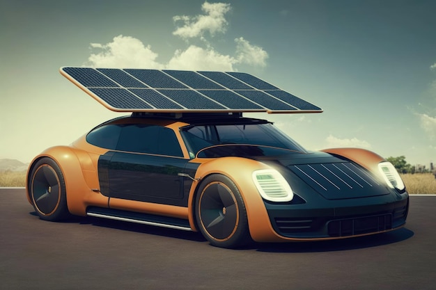 Une voiture du futur une voiture avec un panel solaire intégré un panneau solaire comme énergie sans fin pour une voiture IA générative