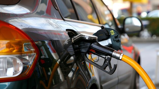 Photo une voiture écologique remplissant ses réserves d'énergie illustration générée par l'ia