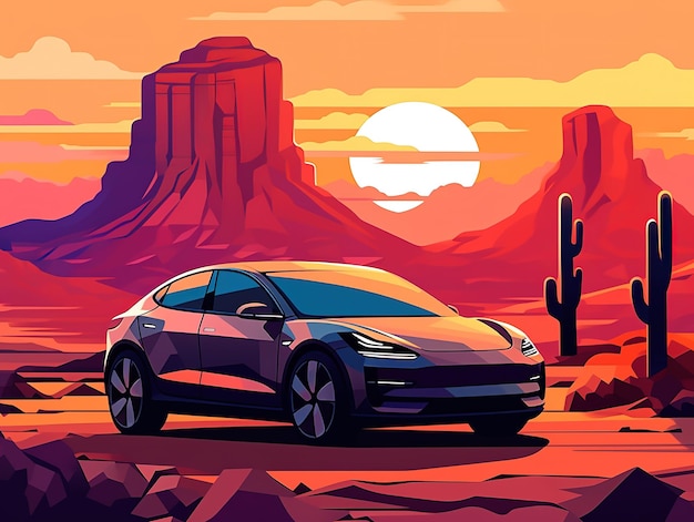 Voiture électrique dans le désert de l'Arizona vecteur de technologie écologique