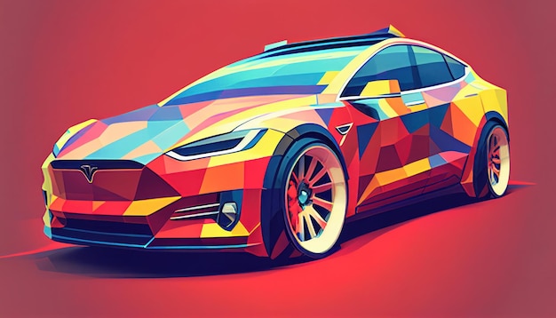 Voiture électrique dans le style des abstractions géométriques lumineuses par Generative AI