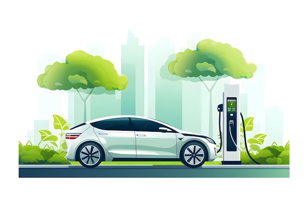 Voiture électrique avec station de charge électrique Énergie verte IA générative