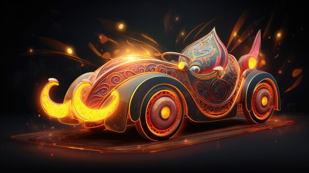 Une voiture engloutie dans les flammes symbolisant le Seigneur Ganesh et les célébrations de Diwali
