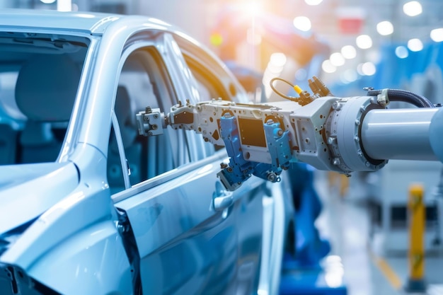 Photo la voiture est assemblée dans une usine