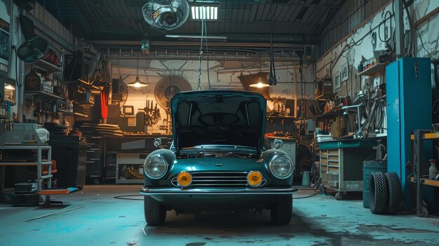 Photo la voiture est garée dans le garage.