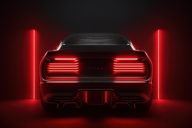 La voiture est rouge et la lumière des pharesVoiture innovante futuriste Generative AI