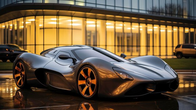 Photo la voiture est une voiture de sport qui est garée devant un bâtiment