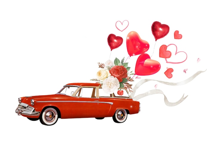 Photo une voiture d'évasion de mariage png des ballons de cœur remix fond transparent