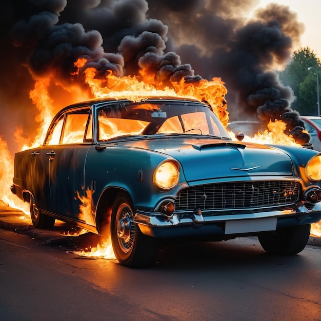 Photo une voiture en feu.