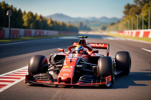 Voiture de formule de conduite de coureur F1 pour fond d'écran de compétition de course professionnelle de voiture de carburant