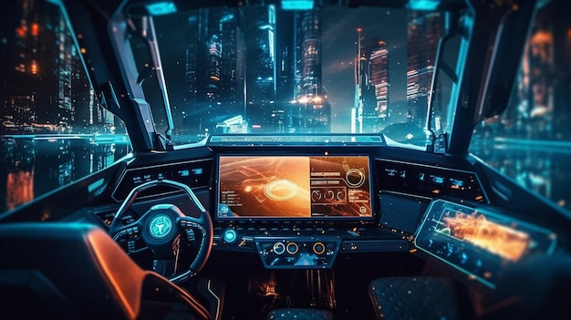 Une voiture futuriste avec un affichage numérique qui dit "cyberpunk" dessus