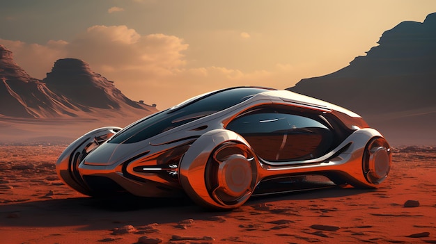 Voiture futuriste sur un autre fond de paysage de planète Generative AI