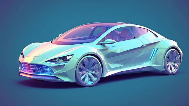 Une voiture futuriste blanche et bleue sur un fond bleu