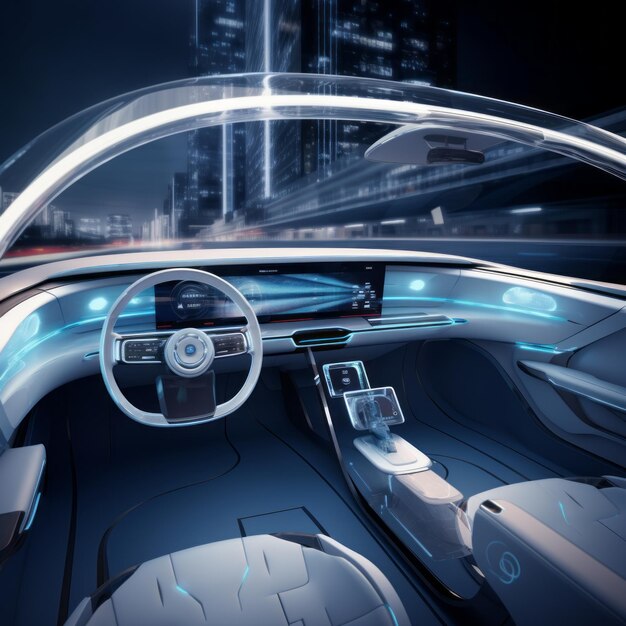 Une voiture futuriste avec un cockpit entièrement transparent