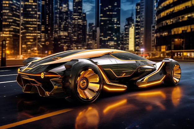 voiture futuriste dans la ville la nuit
