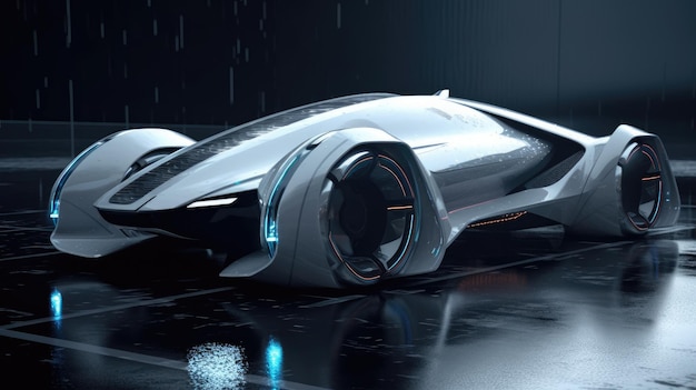 Une voiture futuriste avec le mot avenir sur le côté