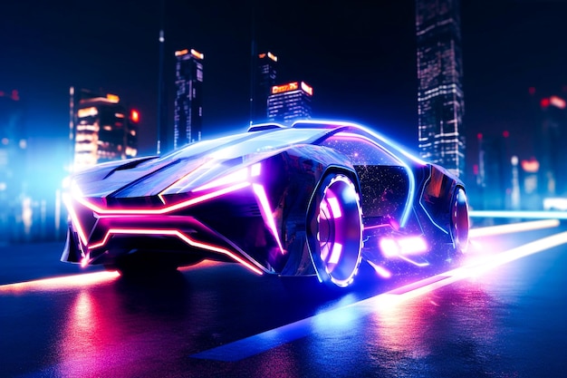 Une voiture futuriste avec des néons