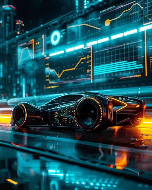 Photo une voiture futuriste traversant la ville la nuit