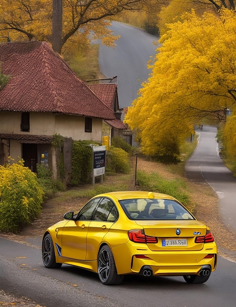 voiture jaune sur le bord de la route de la ville Ai