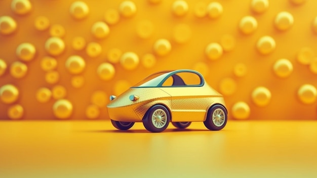 Une voiture jaune est devant un fond jaune avec un fond jaune et le mot voiture dessus.